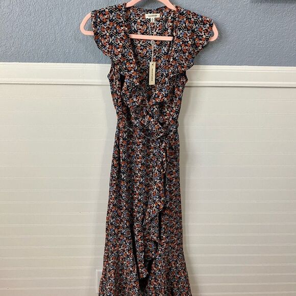 Max Studio Patterned Ruffle Midi Wrap Dress - Picture 2 of 5